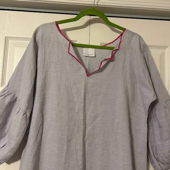 NINA LEUCA Sz XL Gray with Pink Trim 100% Linen 3/4 Sleeves Maxi Dress ITALY - Picture 4 of 8